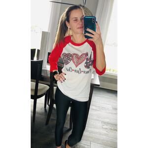 NEW NWT Boutique Peace Love Chocolate Red White Raglan Top Shirt XL